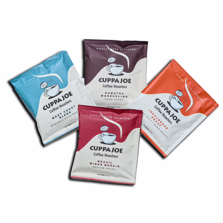 Cuppa Joe Single Serve Coffee - 4 different colored flavour packages