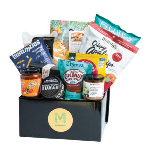 Healthy Choice gift basket with nutritious snacks, fresh ingredients, and wellness-focused foods.